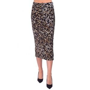 NEW LE SUPERBE liza sequin midi skirt in leopardo